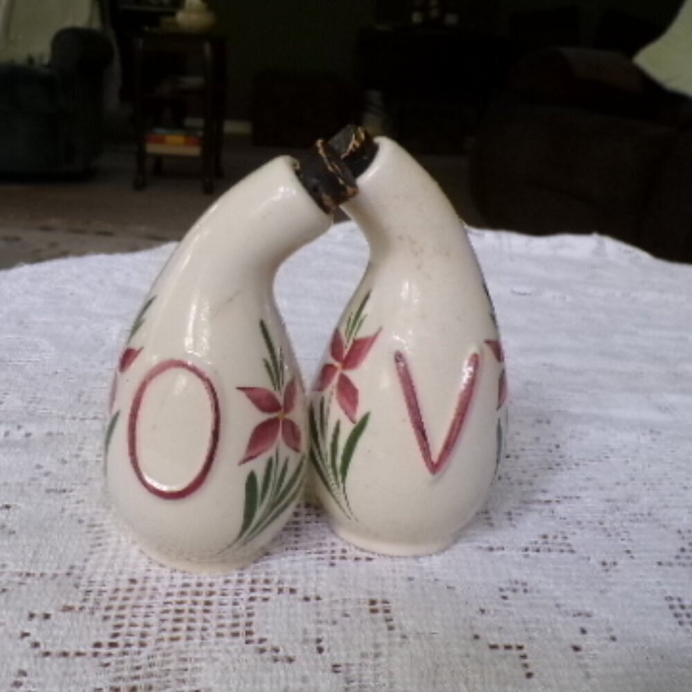 1940s Vintage French Farm House Olive Oil and Vinegar Cruet Set